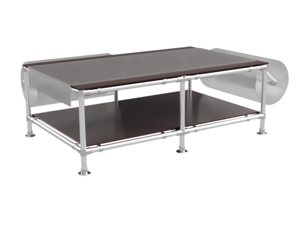 Inpaktafel 1,25 x 3,75 m voor lange producten met 2 etages en foliehouder - buis Ø 33,7 mm