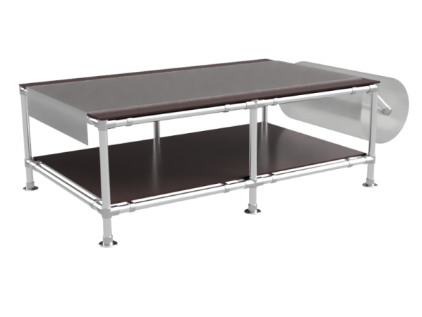 Inpaktafel 1,25 x 3,75 m voor lange producten met 2 etages en foliehouder - buis Ø 33,7 mm