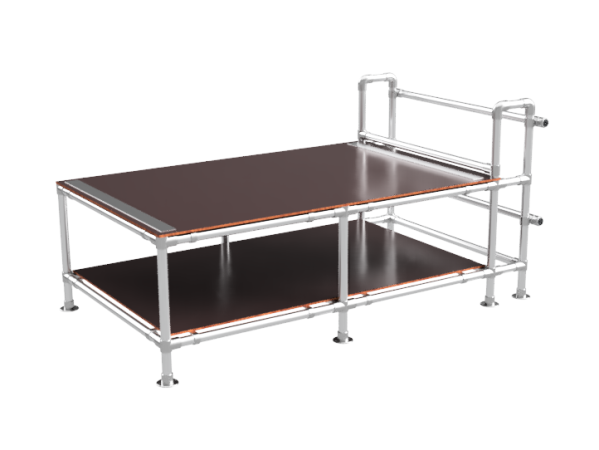 Inpaktafel 1,25 x 3,75 m voor lange producten met 2 etages en 2 foliehouders - buis Ø 33,7 mm