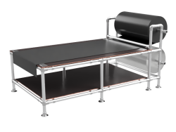 Inpaktafel 1,25 x 3,75 m voor lange producten met 2 etages en 2 foliehouders - buis Ø 33,7 mm