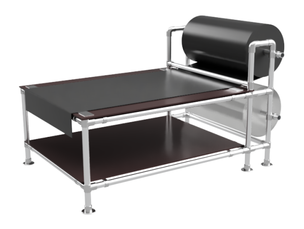 Inpaktafel 1,25 x 2,50 m voor lange producten met 2 etages en 2 foliehouders - buis Ø 33,7 mm