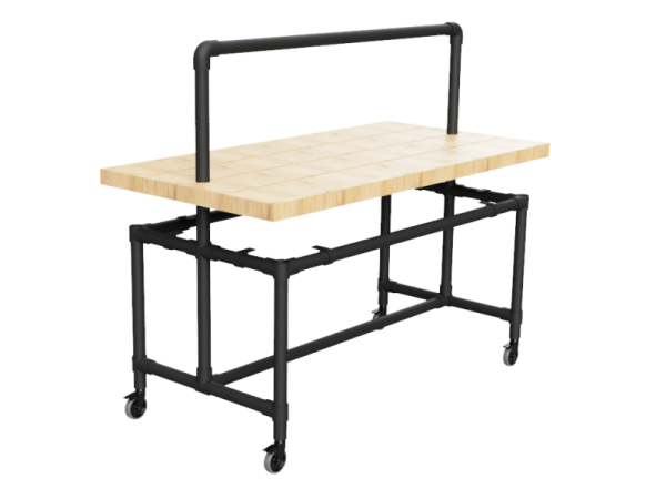 Steigerbuis onderstel tafel zwart met bovenbuis uit buis Ø 42,4 mm zwenkwielen