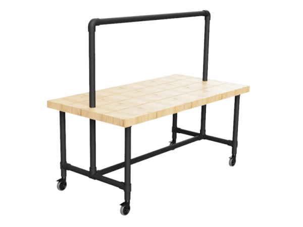 Steigerbuis onderstel tafel zwart met bovenbuis uit buis Ø 42,4 mm zwenkwielen