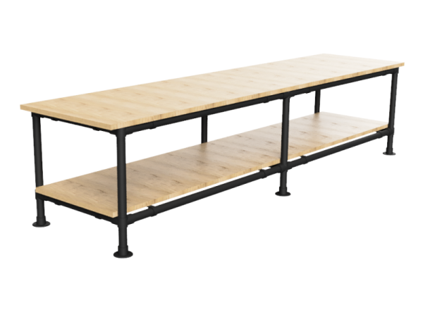Werktafel onderstel lang met onder-etage uit zwarte buis Ø 42,4 mm