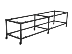 Werktafel onderstel lang met onder-etage uit zwarte buis Ø 33,7 mm en zwenkwielen