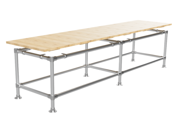 Werktafel onderstel lang met onder-etage uit gegalvaniseerde buis Ø 48,3 mm