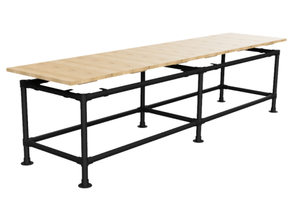 Werktafel onderstel lang met onder-etage uit zwarte buis Ø 48,3 mm