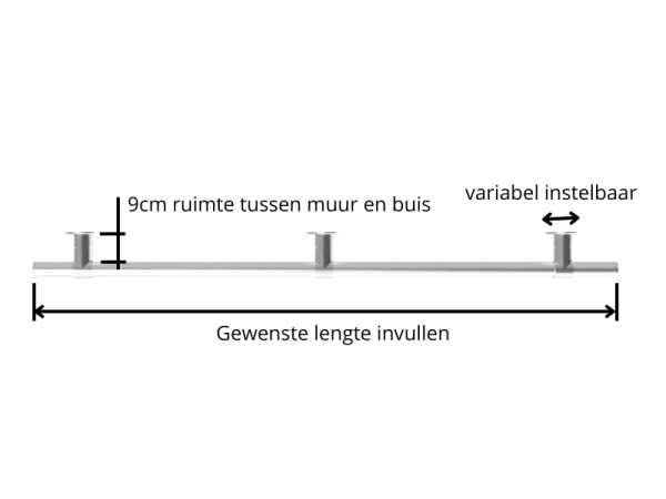 Steigerbuis trapleuning doorlopend met 2 dragers uit buis 42,4 mm
