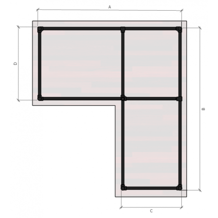 Steigerbuis onderstel bureau hoektafel met 2 extra ondersteuning uit zwarte aluminium buis Ø 42,4 mm