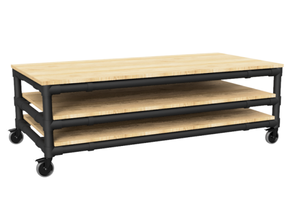Steigerbuis tv meubel met 3 etages voor steigerhout uit zwarte buis Ø 26,9 mm
