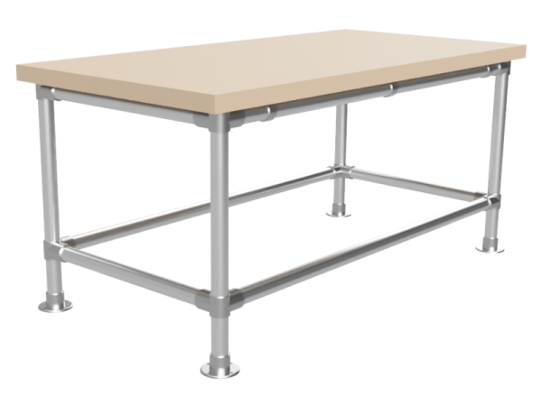 Werktafel 2,44 x 1,22 m - Multiplex werkblad 40 mm - gegalvaniseerd onderstel Ø 48,3 mm