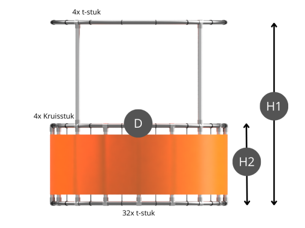 Rond spandoek frame kiosk (zonder spandoek) Ø 0,50 - 7,00 m uit aluminium buis Ø 26,9 mm