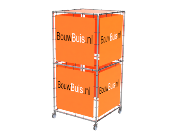 Spandoek frame kiosk (zonder spandoek) uit aluminium buis Ø 33,7 mm en wielen Ø 75 mm