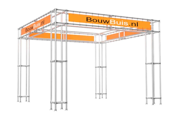Staander rechte verbinding beursstand modulaire op maat uit buis Ø 48,3 mm aluminium