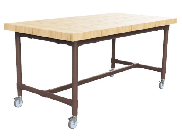 Steigerbuis vintage brown onderstel tafel uit buis Ø 26,9 mm zwenkwielen Ø 75 mm