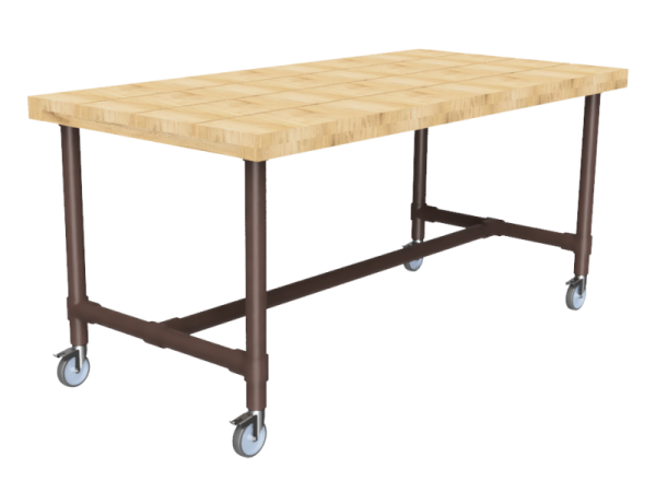 Steigerbuis onderstel tafel vintage brown uit buis Ø 33,7 mm zwenkwielen Ø 75 mm 