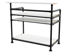 Balie bar stand zwart inclusief 3 werkbladen (zonder reclamebord of spandoekframe) uit buis Ø 33 mm aluminium