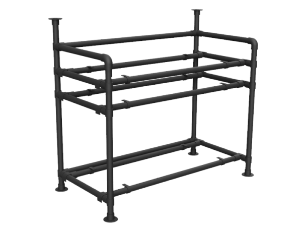 Balie bar stand zwart inclusief 3 werkbladen (zonder reclamebord of spandoekframe) uit buis Ø 33 mm aluminium
