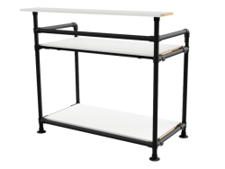 Balie bar stand zwart inclusief 2 werkbladen (zonder reclamebord of spandoekframe) uit buis Ø 33 mm aluminium