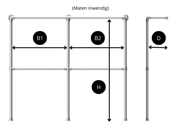Kledingrek 4 staanders 3 liggers uit steigerbuis Ø 33,7 mm