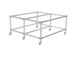 Werktafel onderstel met onder-etage uit gegalvaniseerde buis 48,3 mm zwenkwielen Ø 75 mm