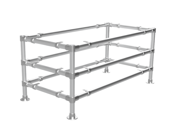 Werktafel onderstel met 2 onder-etages uit gegalvaniseerde buis Ø 33,7 mm