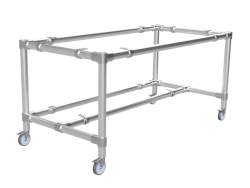 Steigerbuis onderstel tafel uit buis Ø 42,4 mm met onder-etage en zwenkwielen Ø 75 mm