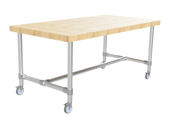 Steigerbuis onderstel tafel uit buis Ø 42,4 mm met onder-etage en zwenkwielen Ø 75 mm