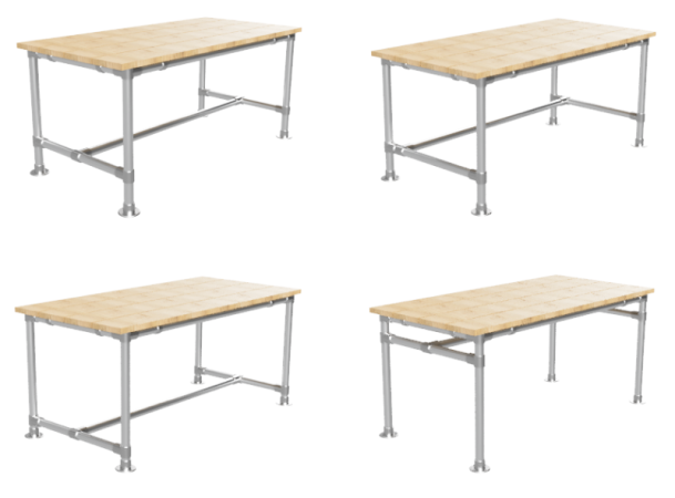 Steigerbuis onderstel tafel uit buis Ø 48,3 mm met onder-etage en zwenkwielen Ø 100 mm