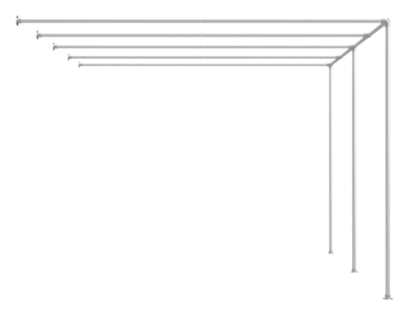 Muur pergola steigerbuis Ø 48,3 mm met schaduwdoekbuizen en tussenstaander