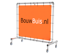 Beurs spandoek frame (zonder spandoek en elastieken) uit buis Ø 33,7 mm met zwenkwielen