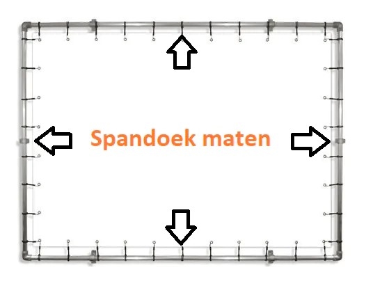 Beurs spandoek frame (zonder spandoek en elastieken) uit buis Ø 33,7 mm met zwenkwielen
