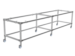 Werktafel onderstel lang met onder-etage uit gegalvaniseerde buis Ø 42,4 mm met zwenkwielen