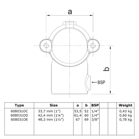 Kort T-stuk open klapbaar Ø 42,4 mm