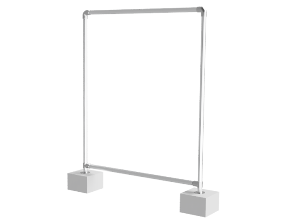 Display spandoek frame (zonder spandoek en elastieken) uit buis Ø 42,4 mm aluminium met betonvoeten