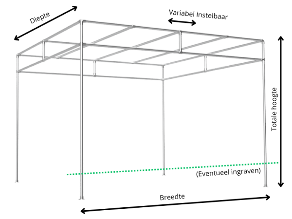 Pergola aluminium Ø 26,9 mm met boei en schaduwdoekbuizen
