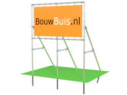 Vrijstaand Spandoekframe (zonder spandoek) met 3 schoren uit steigerbuis Ø 48,3 mm
