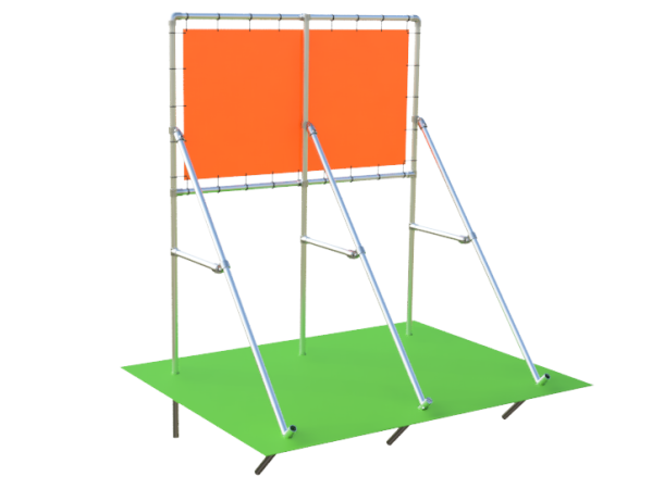 Vrijstaand Spandoekframe (zonder spandoek) met 3 schoren uit steigerbuis Ø 48,3 mm