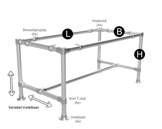 Zwarte steigerbuis bartafel onderstel Ø 42,4 mm