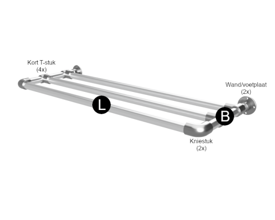 Steigerbuis schoenenrek op maat uit buis 26,9 mm hangend 1 etage