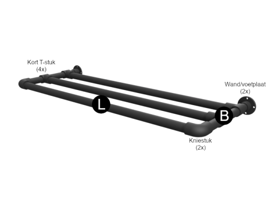 Steigerbuis schoenenrek op maat uit buis 26,9 mm hangend 1 etage zwart