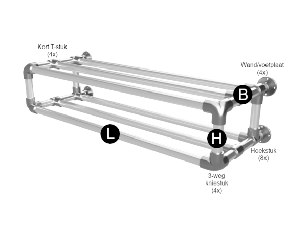 Steigerbuis schoenenrek op maat uit buis 26,9 mm hangend 2 etages