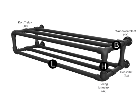 Steigerbuis schoenenrek op maat uit buis 26,9 mm hangend 2 etages zwart
