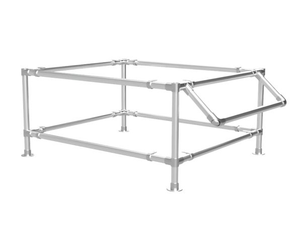 Inpaktafel 1,25 x 1,60 m voor lange producten met 2 etages en foliehouder - buis Ø 33,7 mm
