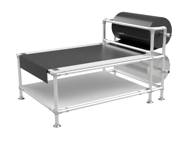 Inpaktafel 1,25 x 2,50 m voor lange producten met 2 etages en 2 foliehouders - buis Ø 33,7 mm