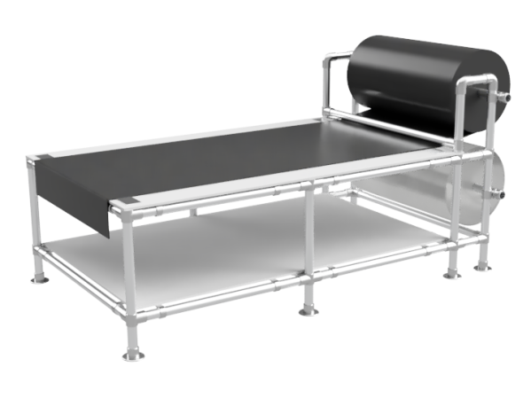 Inpaktafel 1,25 x 3,75 m voor lange producten met 2 etages en 2 foliehouders - buis Ø 33,7 mm