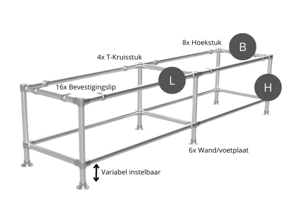 Werktafel onderstel lang met onder-etage uit zwarte buis Ø 48,3 mm