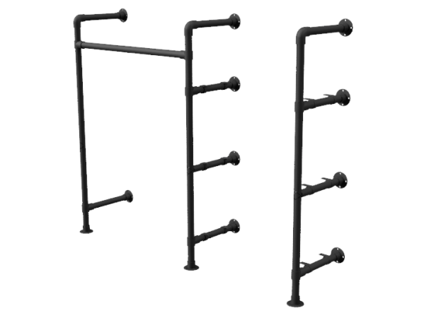 Zwarte wandkast met kledingrek uit zwarte steigerbuis Ø 26,9 mm excl. planken
