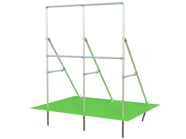 Vrijstaand Spandoekframe (zonder spandoek) met 3 schoren uit steigerbuis Ø 48,3 mm