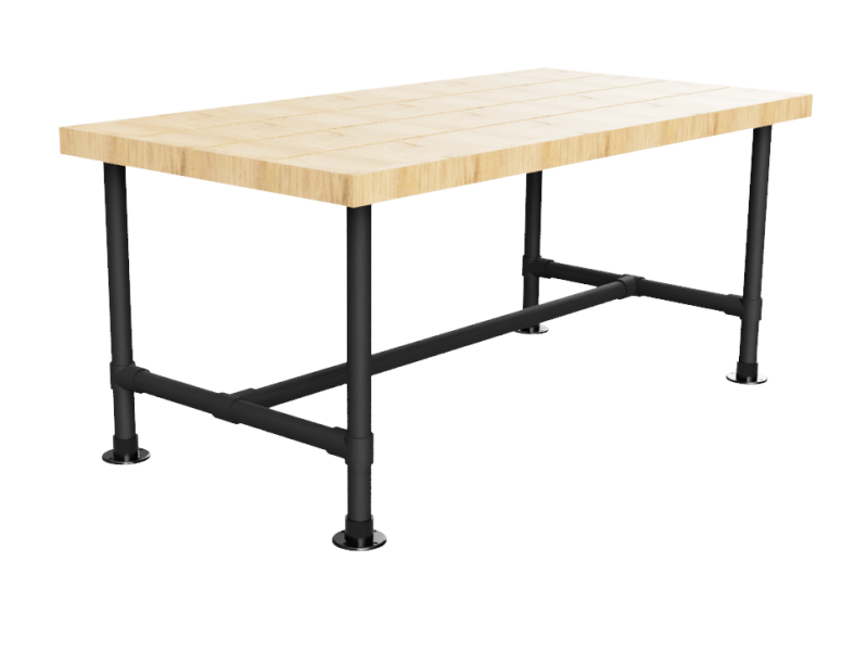 Zwarte steigerbuis onderstel tafel met onder-etage uit buis Ø 33,7 mm zwenkwielen